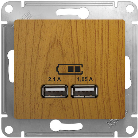 Schneider Electric GSL000533 GLOSSA USB РОЗЕТКА A+A, 5В/2,1 А, 2х5В/1,05 А, механизм, ДЕРЕВО ДУБ