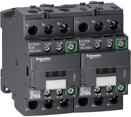 Schneider Electric LC2D38KUE КОНТАКТОР РЕВЕРС. D 3P AC3 440В 38A, КАТУШКА УПР. 100-250В AC/DC, ЗАЖИМ ПОД ВИНТ