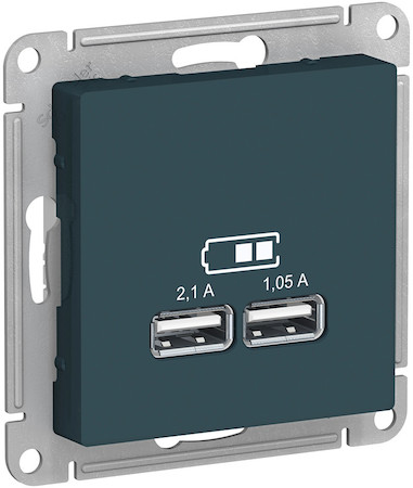 Schneider Electric ATN000833 ATLASDESIGN USB РОЗЕТКА A+A, 5В/2,1 А, 2х5В/1,05 А, механизм, ИЗУМРУД