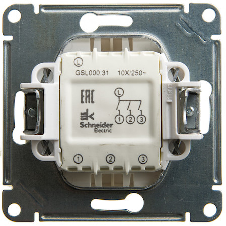 Schneider Electric GSL000631 GLOSSA 3-клавишный ВЫКЛЮЧАТЕЛЬ, сх.1+1+1, 10АХ, механизм, ПЕРЛАМУТР