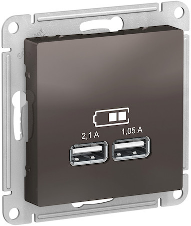Schneider Electric ATN000633 ATLASDESIGN USB РОЗЕТКА A+A, 5В/2,1 А, 2х5В/1,05 А, механизм, МОККО