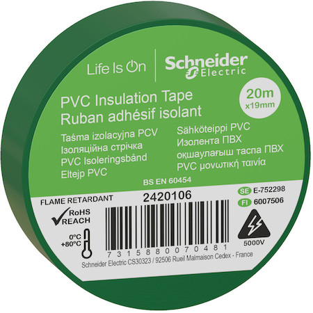 Schneider Electric 2420106 ИЗОЛЕНТА ПВХ 19мм Х 20м толщина-0,13мм ЗЕЛЁНАЯ