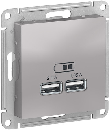 Schneider Electric ATN000333 ATLASDESIGN USB РОЗЕТКА A+A, 5В/2,1 А, 2х5В/1,05 А,механизм, АЛЮМИНИЙ