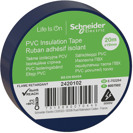 Schneider Electric 2420102 ИЗОЛЕНТА ПВХ 19мм Х 20м толщина-0,13мм СИНЯЯ