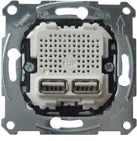 Schneider Electric MTN4366-0100 MERTEN USB МЕХАНИЗМ зарядного устройства с 2-мя разъемами 2,1А (2x1,05А)
