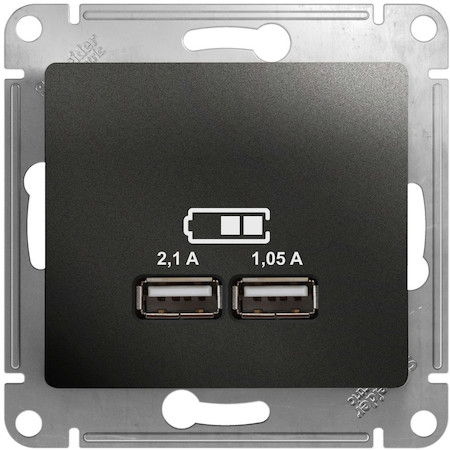 Schneider Electric GSL000733 GLOSSA USB РОЗЕТКА A+A,5В/2,1 А, 2х5В/1,05 А, механизм, АНТРАЦИТ