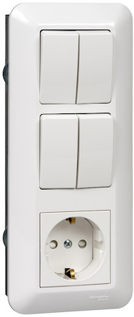 Schneider Electric BK2VR-008B-BI ПРИМА С/У БЛОК: РОЗЕТКА с зазем.+ ВЫКЛ.2-клав.+ ВЫКЛ 2-клав, БЕЛЫЙ,розн.уп.Рос