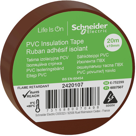 Schneider Electric 2420107 ИЗОЛЕНТА ПВХ 19мм Х 20м толщина-0,13мм КОРИЧНЕВАЯ