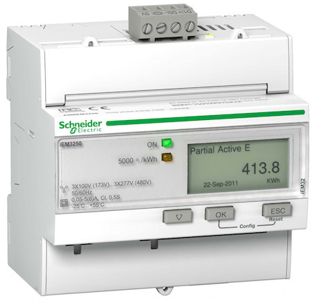 Schneider Electric A9MEM3250R Счетчик 3-ф актив.-реакт. iEM3250, 1 тариф, RS-485, кл. точн. 0.5S, транс. вкл.