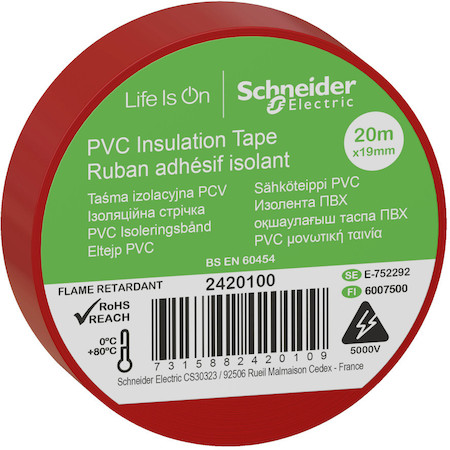 Schneider Electric 2420100 ИЗОЛЕНТА ПВХ 19мм Х 20м толщина-0,13мм КРАСНАЯ