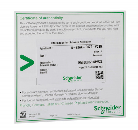 Schneider Electric HMIEELCZLSPMZZ EcoStruxure Operator Terminal Expert Basic, лицензия для HMISTO7xx