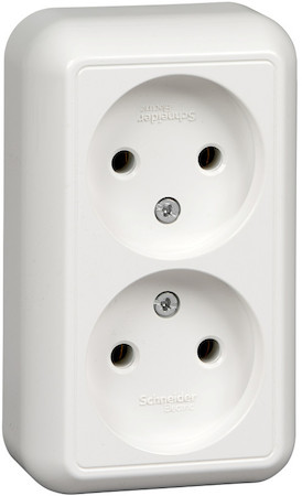 Schneider Electric RA16-213I-B ПРИМА О/У РОЗЕТКА 2-я без зазем. без штор.ИЗОЛ.ПЛ.16А 250В, БЕЛЫЙ,опт.уп.Россия