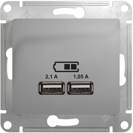 Schneider Electric GSL000333 GLOSSA USB РОЗЕТКА A+A, 5В/2,1 А, 2х5В/1,05 А, механизм, АЛЮМИНИЙ