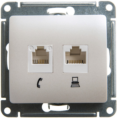 Schneider Electric GSL000685 GLOSSA РОЗЕТКА двойная RJ11+RJ45, кат.5E, ПЕРЛАМУТР