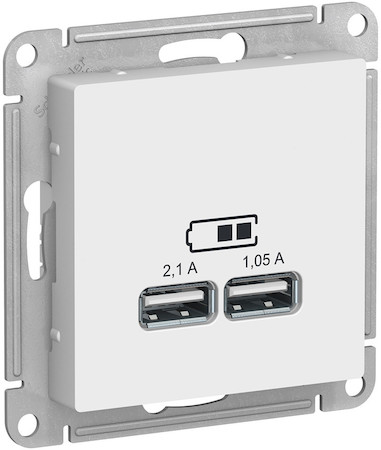 Schneider Electric ATN000133 ATLASDESIGN USB РОЗЕТКА A+A, 5В/2,1 А, 2х5В/1,05 А, механизм, БЕЛЫЙ