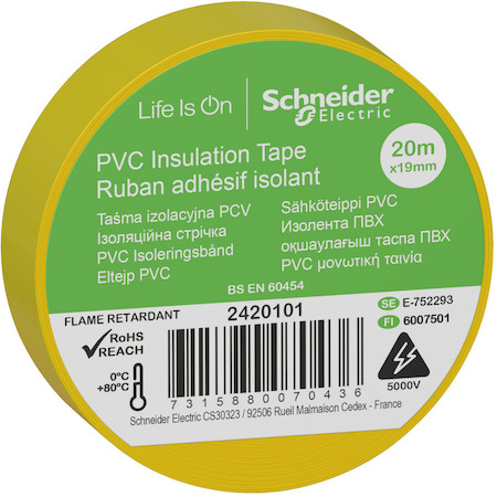 Schneider Electric 2420101 ИЗОЛЕНТА ПВХ 19мм Х 20м толщина-0,13мм ЖЁЛТАЯ