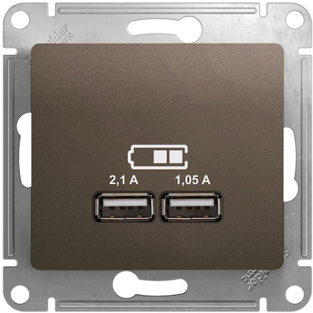 Schneider Electric GSL000833 GLOSSA USB РОЗЕТКА A+A,5В/2,1 А, 2х5В/1,05 А, механизм, ШОКОЛАД