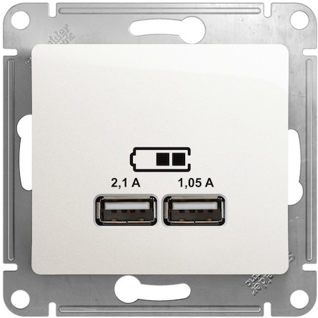Schneider Electric GSL000633 GLOSSA USB РОЗЕТКА A+A, 5В/2,1 А, 2х5В/1,05 А, механизм, ПЕРЛАМУТР