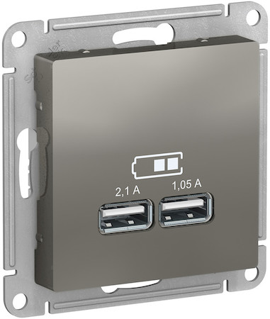 Schneider Electric ATN000933 ATLASDESIGN USB РОЗЕТКА A+A, 5В/2,1 А, 2х5В/1,05 А, механизм, СТАЛЬ
