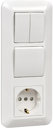 Schneider Electric BK2VR-008A-BI ПРИМА С/У БЛОК: РОЗЕТКА с зазем.+ ВЫКЛ.1-клав.+ ВЫКЛ 2-клав, БЕЛЫЙ,розн.уп.Рос