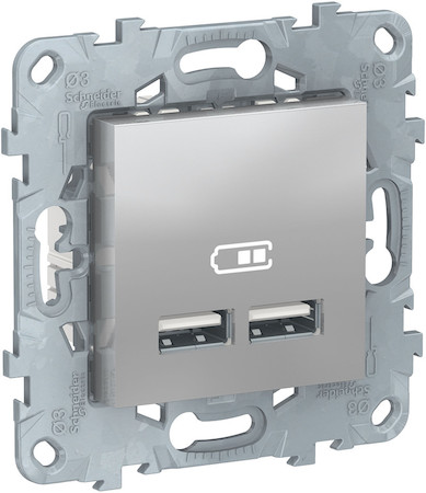 Schneider Electric NU541830 UNICA NEW розетка USB, 2-местная, тип А+А, 5 В / 2100 мА, алюминий