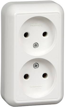 Schneider Electric RA16-213M-BI ПРИМА О/У РОЗЕТКА 2-я без зазем. без штор.МОНТ.ПЛ.16А 250В, БЕЛЫЙ,розн.уп.Россия