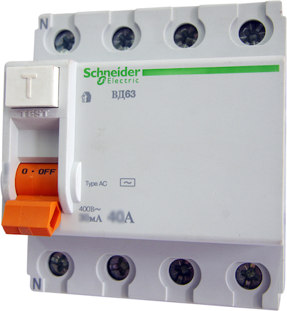 Schneider Electric 11468 ДИФ. ВЫКЛ. НАГРУЗКИ ВД63 4П 63A 300MA АС, Испания