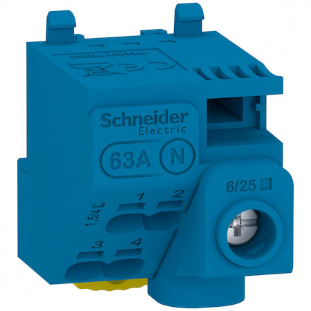 Schneider Electric LGYT1N05 ШИНА N PRAGMA 1 ОТВ. 6-25КВ.ММ (ВИНТ) И 4 ОТВ. 1,5-4КВ.ММ (САМОЗАЖИМ) ДО 63А
