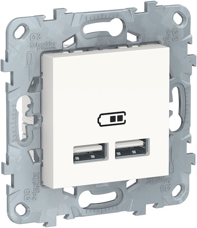 Schneider Electric NU541818 UNICA NEW розетка USB, 2-местная, тип А+А, 5 В / 2100 мА, белый