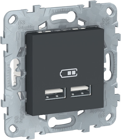 Schneider Electric NU541854 UNICA NEW розетка USB, 2-местная, тип А+А, 5 В / 2100 мА, антрацит