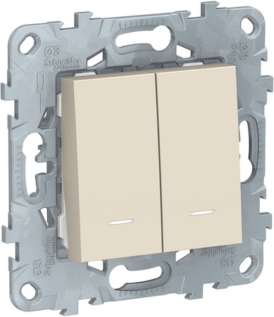 Schneider Electric NU521144N UNICA NEW выключатель 2-клавишный, 2 модуля, с подсветкой, 2 х сх.1а, бежевый