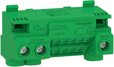 Schneider Electric LGYT1E14 ШИНА PE PRAGMA 3 ОТВ. 6-25КВ.ММ (ВИНТ) И 11 ОТВ. 1,5-4КВ.ММ (САМОЗАЖИМ) ДО 63А
