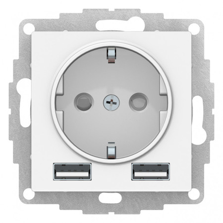 Schneider Electric ATN000130 ATLASDESIGN РОЗЕТКА 16А с 2 USB A+A, 5В/2,4А, 2х5В/1,2А, механизм, БЕЛЫЙ