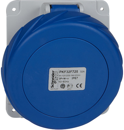 Schneider Electric PKF32F725 ПАНЕЛЬНАЯ РОЗЕТКА УГЛ ВИНТ 32А 3P-N-E 100-130 IP67