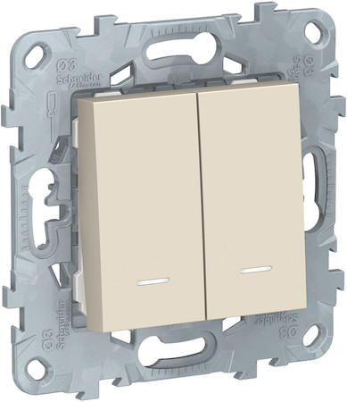 Schneider Electric NU521344N UNICA NEW переключатель 2-клавишный, 2 модуля, с подсветкой, 2 х сх. 6а, БЕЖ