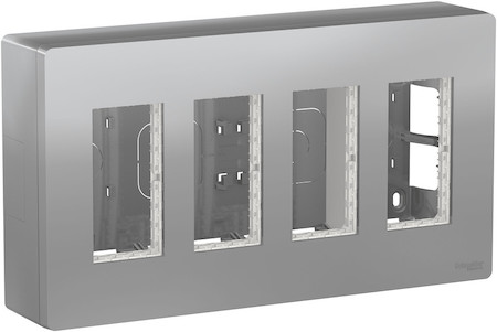 Schneider Electric NU124430 UNICA SYSTEM+ БЛОК открытой установки 4х2 алюминий.