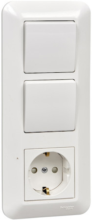 Schneider Electric BK2VR-008V-B ПРИМА С/У БЛОК: РОЗЕТКА с зазем. + ВЫКЛ.1-клав. + ВЫКЛ 1-клав, БЕЛЫЙ,опт.уп.Рос