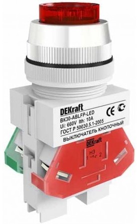 25069DEK Выкл. кноп. ABLFP ?22 мм LED зел. 24В AC/DC ВK-22 DEKraft