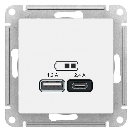 Schneider Electric ATN000139 ATLASDESIGN USB РОЗЕТКА A+С, 5В/2,4 А, 2х5В/1,2 А, механизм, БЕЛЫЙ