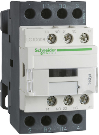 Schneider Electric LC1D0986FD КОНТАКТОР.4P(2НО+2НЗ),АС1.20А,110V DC ЗАЖИМ ПОД КОЛЬЦ. НАКОН.
