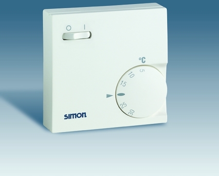 Simon 75503-61 Терморегулятор комнатный, тепло-холод, 10-5А 250В, 5-30град, сл.кость