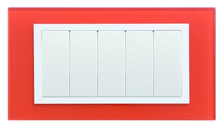 82657-65 Simon 82 Centr. Рамка с суппортом на 5 узких модулей, оранжевый - белый (стекло)