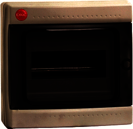 Фото ДКС 85908 Щиток настен. с дверцей 8мод., IP65, серый, с клеммн.блоком в компл. 1х87508 и замком DKC