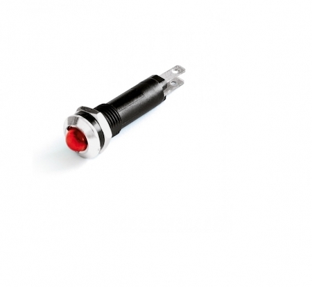 ДКС AV1F01CR28BL Мини индикатор, штекерное подкл., уст.размер 8/10, круг., внеш.рассеив., крас., 28В, моргающий,