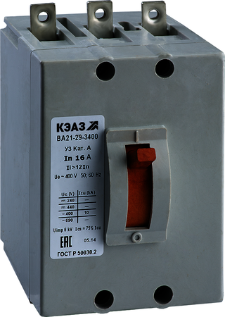 102210 Выключатель автоматический ВА21-29-320010-0,6А-12Iн-400AC-У3-КЭАЗ
