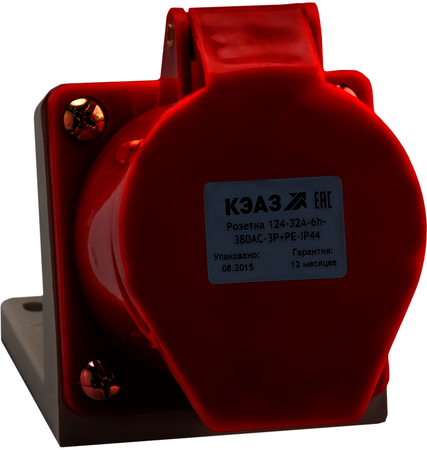 КЭАЗ 222756 Розетка для монтажа на поверхность 124-32А-6h-380AC-3P+PE-IP44