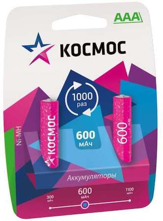 КОСМОС Аккумулятор R03 Ni-MH 600мА.ч (блист.2шт) Космос KOCR03NIMH(600MAH)