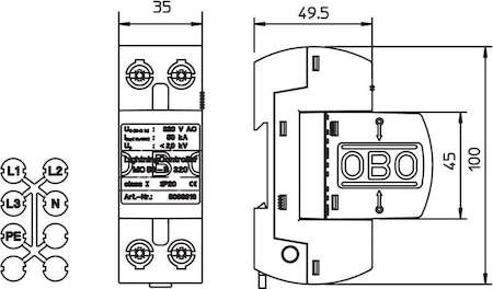 OBO Bettermann Устройство защиты от импульсных перенапр. УЗИП для силовых сетей 1 пол. (Класс I) MC 50-B OBO 5096859