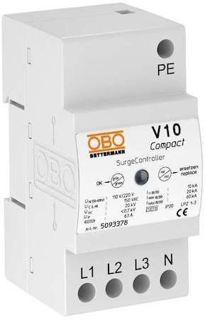 OBO Bettermann Устройство защиты от импульсных перенапр. УЗИП для силовых сетей 3+NPE (Класс II+III) 150В V10 COMPACT 150 OBO 5093378