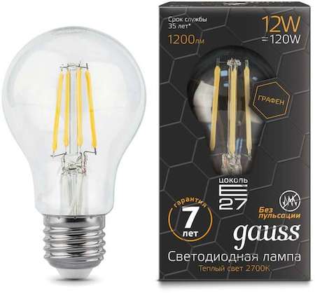 Лампа светодиодная Filament Graphene A60 12Вт 2700К E27 Gauss 102802112